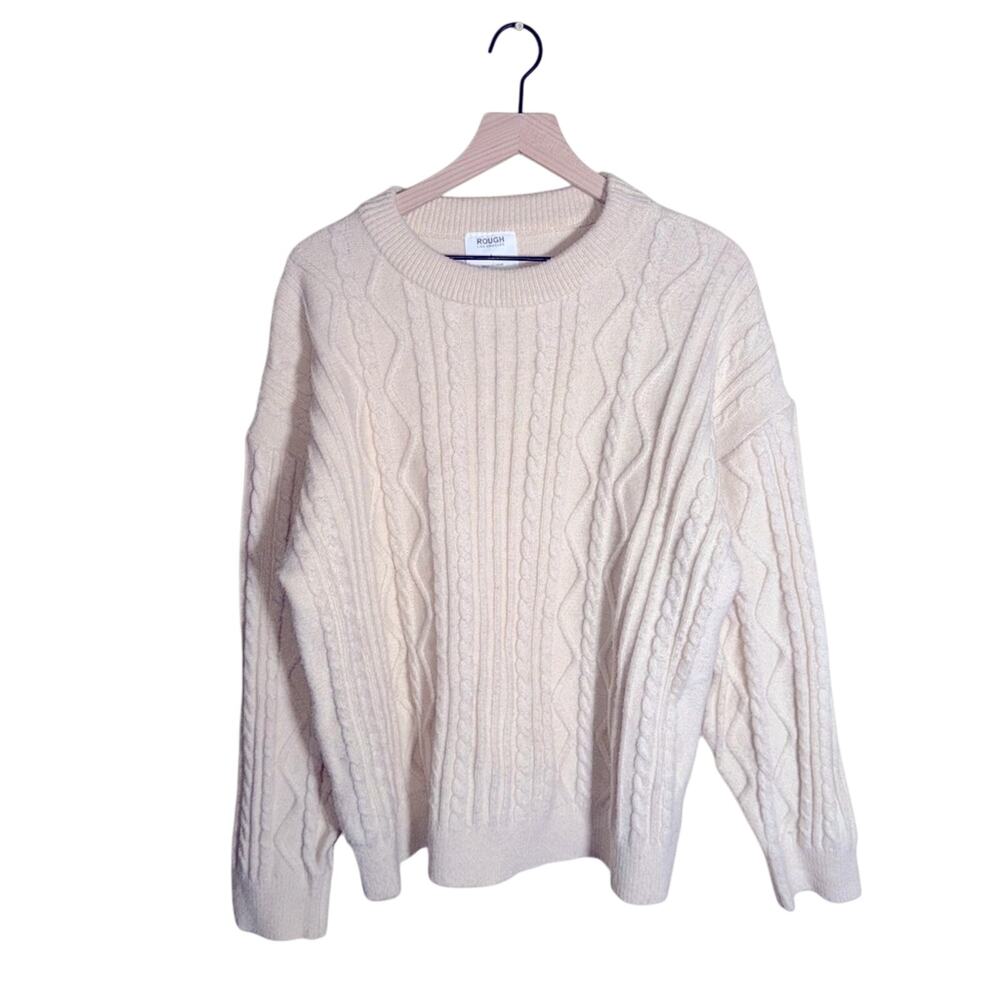 ROUGH LOS ANGELES cablek knit fisherman style Cream Sweater L